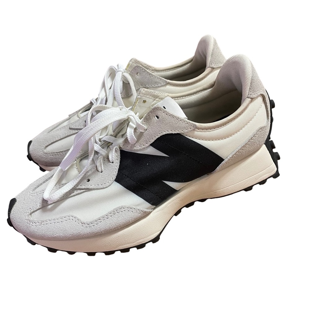 New Balance 327 Sea Salt Black Suede Nylon Sneakers WS327FE Womens 8.5